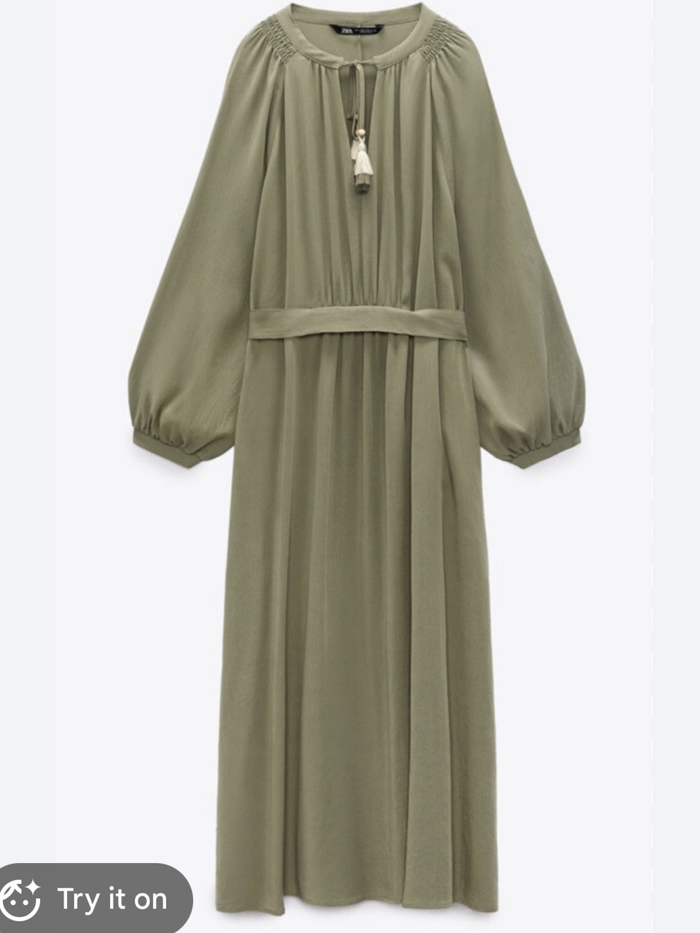 Zara Khaki Long Sleeve Belted Tunic Dress